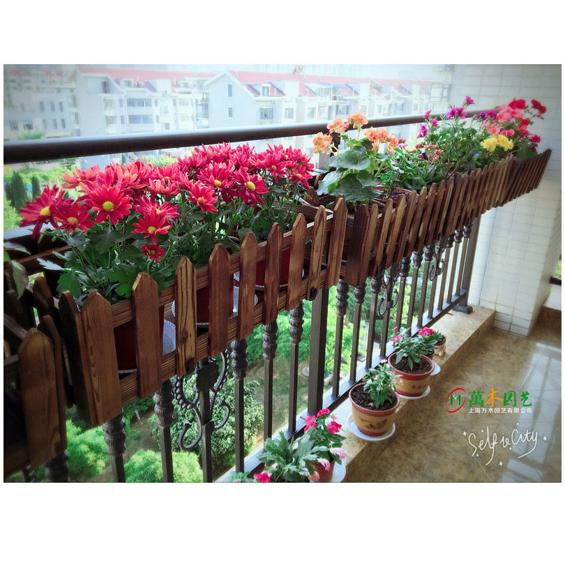 阳台栏杆挂式花盆挂架悬挂带挂钩壁挂长方形栅栏式防腐木花箱户外