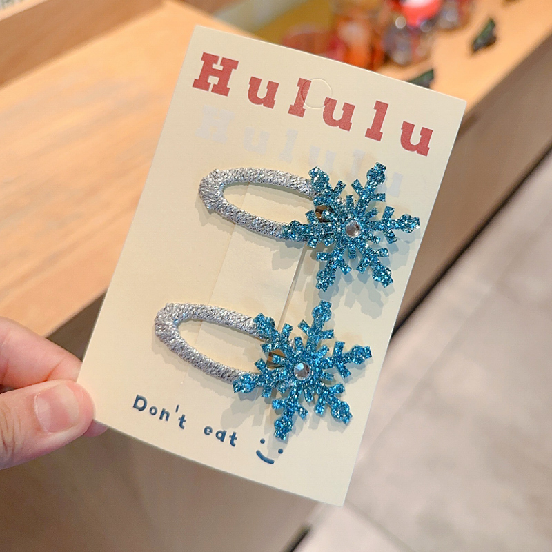 儿童韩系发夹可爱边夹女孩韩国发饰闪闪雪花冰雪公主款bb夹刘海夹