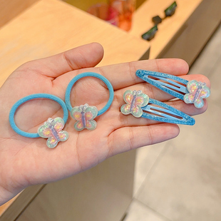 儿童不伤发橡皮筋冰透小蝴蝶可爱少女甜美发卡细闪刘海夹女童发圈