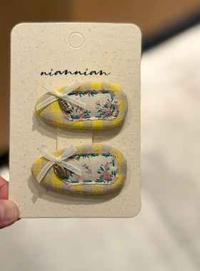 niannian念念儿童韩系布艺发夹发饰黄色格纹碎发bb夹女童刘海对夹