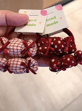 儿童糖果发圈女童红色蝴蝶结可爱格纹皮筋女孩不伤发扎辫马尾头花