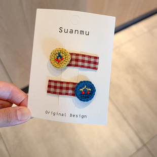 韩版可爱布艺格子宝宝BB夹子幼儿花朵刺绣发卡女童前额刘海碎发夹