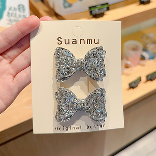 儿童亮片双层蝴蝶结发夹女童亮晶晶细闪刘海夹宝宝碎发卡马尾头饰