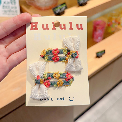 彩色碎花刺绣花朵BB夹小女孩蝴蝶结发夹甜美发卡侧边夹儿童刘海夹