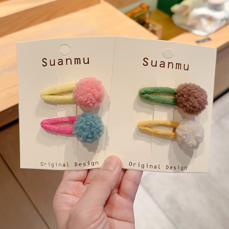 秋冬儿童彩色泰迪毛球发卡撞色羊羔毛球发夹水滴bb夹刘海夹侧边夹