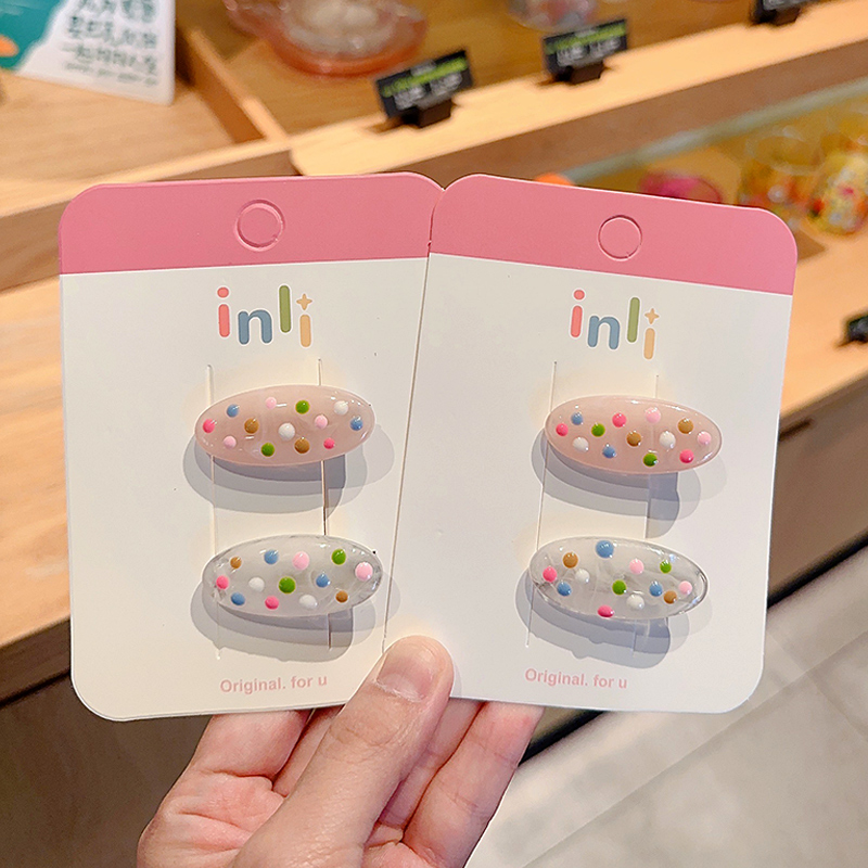 韩国儿童彩色波点椭圆发夹宝宝侧边刘海碎发夹小清新鸭嘴夹发卡