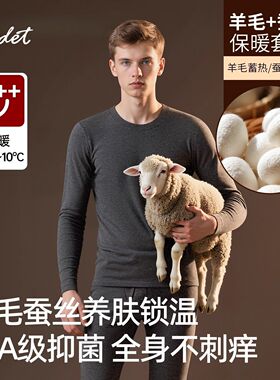 ASDET羊毛蚕丝德绒保暖内衣男保温秋衣秋裤冬加厚加绒保暖套装
