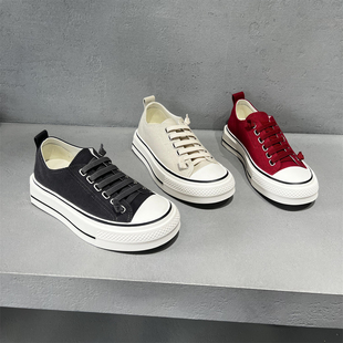 百搭休闲帆布鞋 欧洲站女鞋 厚底运动板鞋 圆头系带韩版 潮 2026春新款