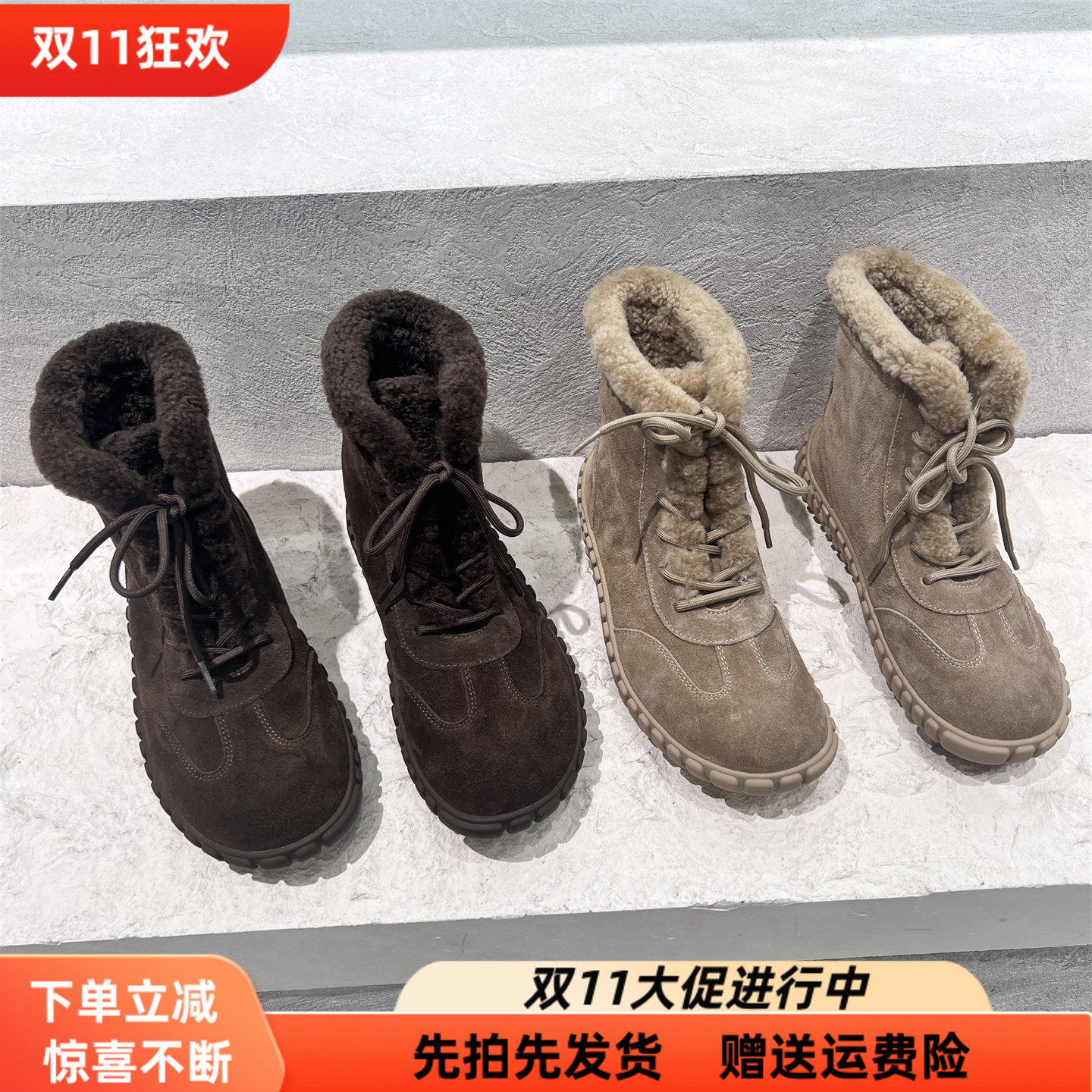 欧货皮毛一体保暖雪地短靴棉靴