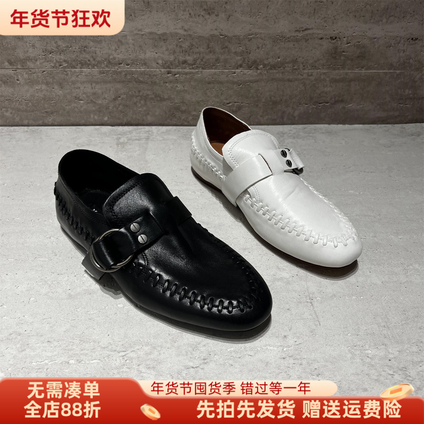 欧洲站女鞋2026春新款欧货真皮圆头一脚蹬舒适平底单鞋百搭乐福鞋,女鞋,乐福鞋（豆豆鞋）,淘宝优惠券,粉丝福利购,淘宝优惠卷