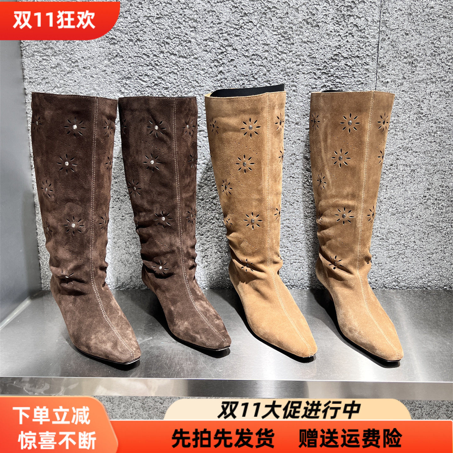 欧洲站真皮尖头磨砂皮套筒马丁靴