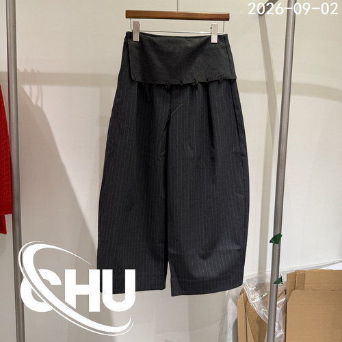 欧洲站破洞抽绳屁帘条纹休闲裤