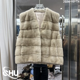 欧洲站2026冬季新款轻奢风V领横排水貂皮草马甲女坎肩背心26009-1