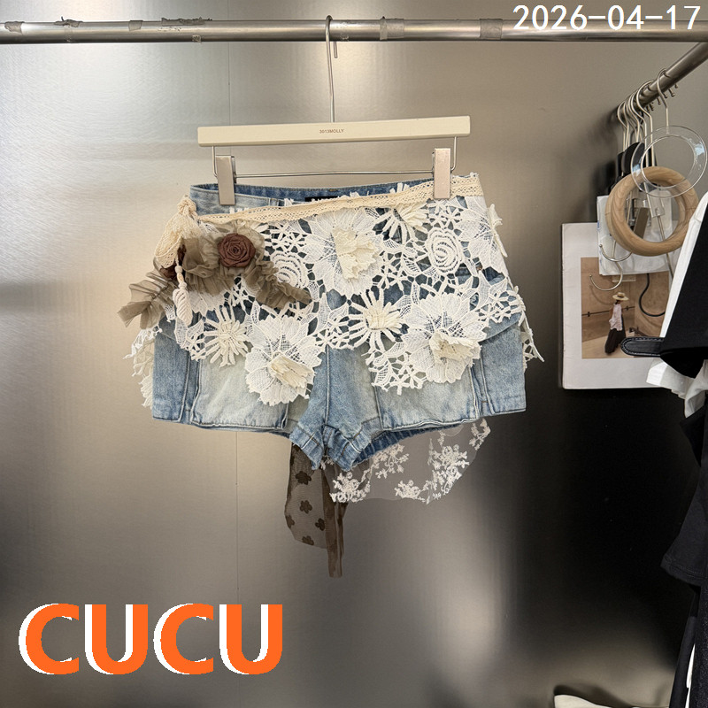 欧洲站2026夏季新款高腰显瘦百搭花瓣蕾丝牛仔短裤女辣妹热裤7883