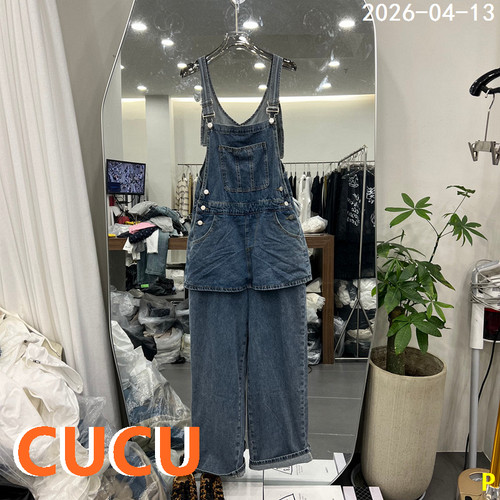 欧洲站直筒阔腿背带裤牛仔裤