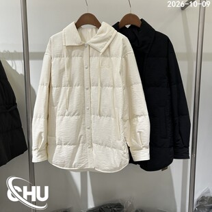 欧洲站2026冬季新款衬衫领单排扣羽绒服女轻薄白鹅绒保暖外套1362