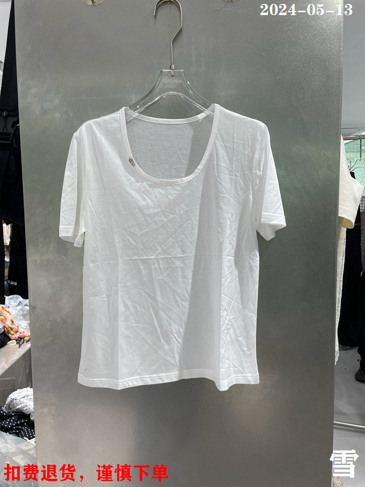 欧货2024夏季新款小标圆领净版柔软薄款莫代尔棉人棉短袖T恤女