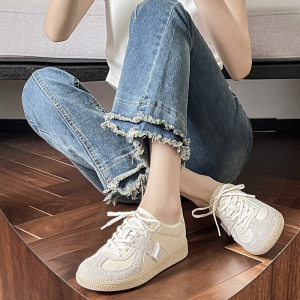 真皮版~小白鞋女2025新款系带休闲运动鞋低帮平底板鞋厚底德训鞋