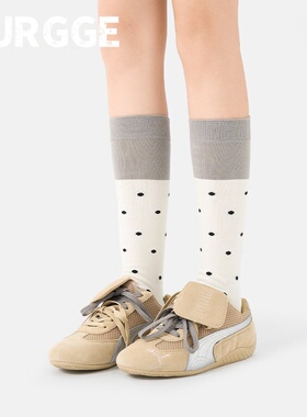 日本durgge春秋波点小腿袜子女薄款长筒袜蝴蝶结芭蕾风堆堆中筒袜