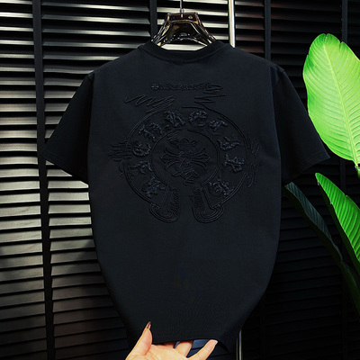 高级感网红重磅短袖冬季新款加厚圆领刺绣打底衫2025潮流男士T恤