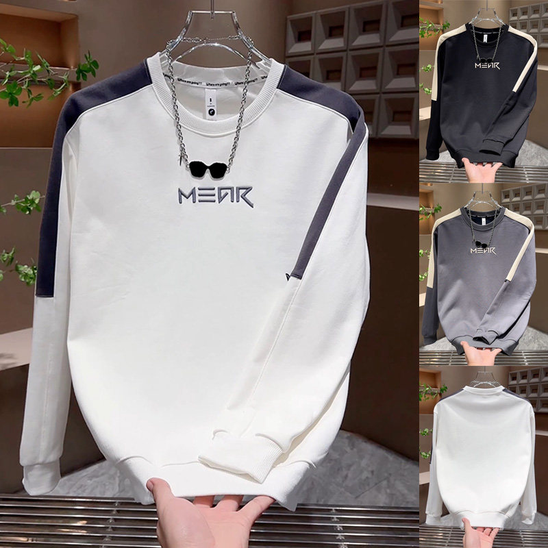 网红男士宽松百搭长袖打底套头衫潮流加绒字母加绒拼接高级感卫衣