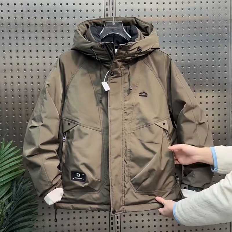 冬季男士连帽爆款痞帅羽绒服纯色百搭保暖外套青年潮流拼接防寒服