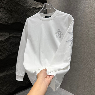 高级感百搭休闲长袖卫衣2025新款美式轻奢个性烫钻打底衫潮牌内搭