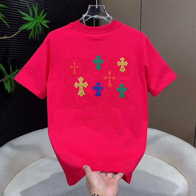 休闲风十字架刺绣短袖T恤男圆领宽松百搭时尚潮流上衣