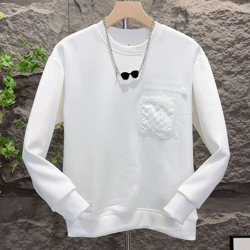 男士拼接设计感口袋卫衣韩版百搭打底加绒时尚轻奢气质网红T恤衫