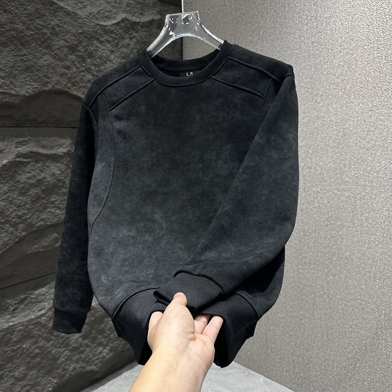 重磅扎染设计潮流网红卫衣秋冬舒适百搭拼接加绒打底长袖晕染T恤