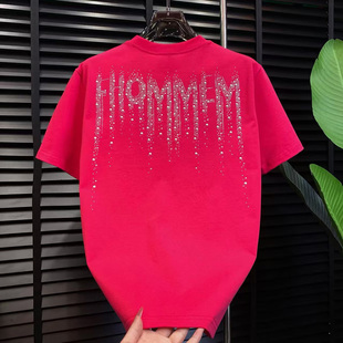 冬季潮流烫钻珍珠字母短袖T恤男女同款宽松半袖网红时尚加厚打底