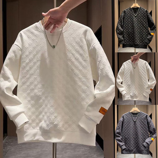 高级感潮牌男士加绒时尚打底2025网红印花轻奢气质卫衣情侣长袖衫