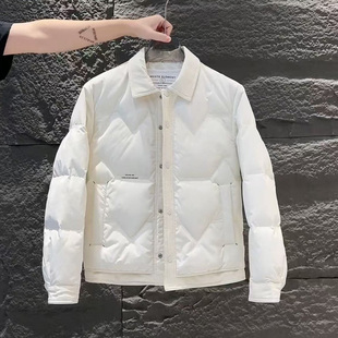 高级感潮流韩系保暖羽绒服2025新款翻领加厚休闲防寒服男士夹克衫