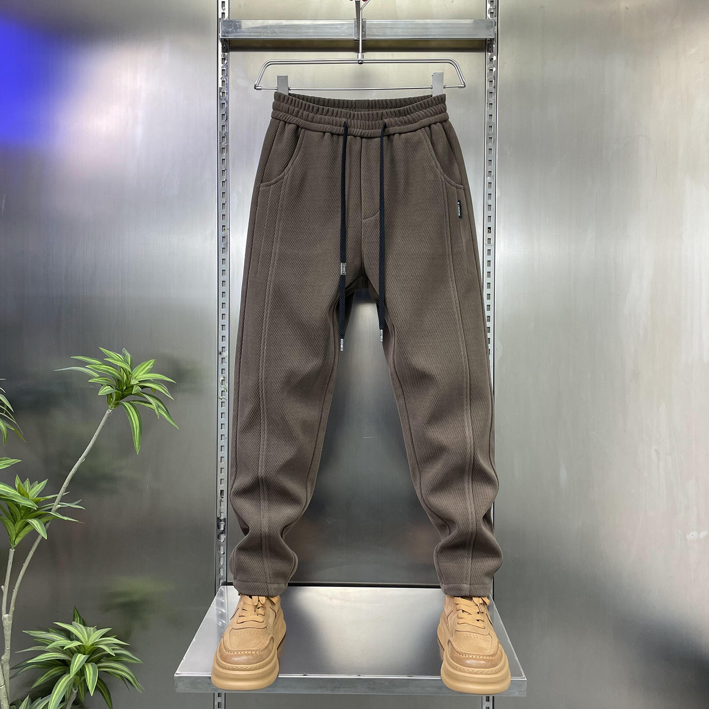 2025简约时尚男士休闲裤纯色百搭抽绳松紧腰哈伦裤拼接运动裤长裤,男装,休闲裤,淘宝优惠券,粉丝福利购,淘宝优惠卷