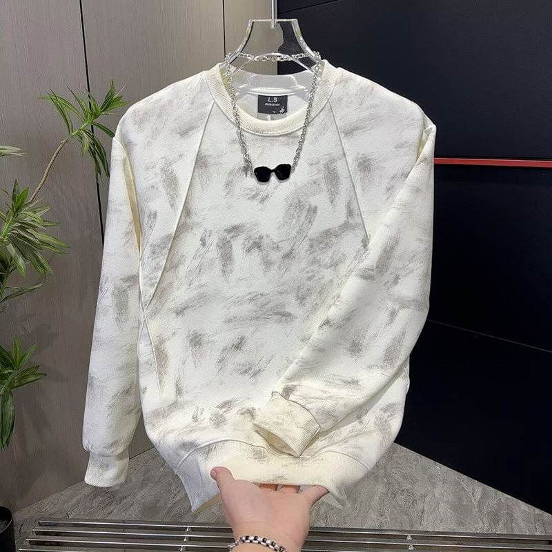 扎染圆领高级感轻奢卫衣美式潮牌男士打底网红个性休闲套头T恤衫