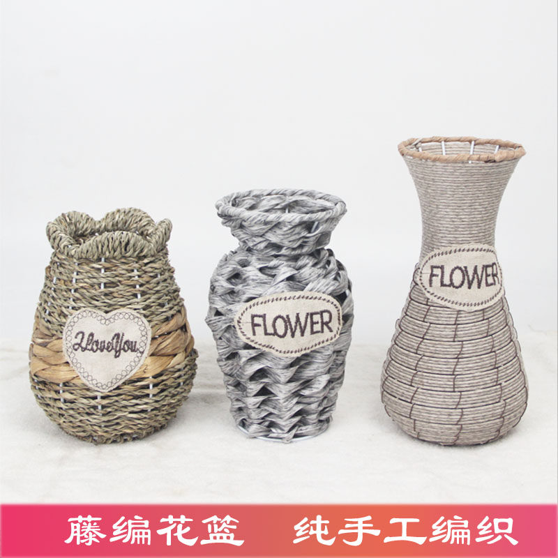 花篮摆件客厅插花满天星干花花瓶树脂腾编草编织花盆北欧ins网红