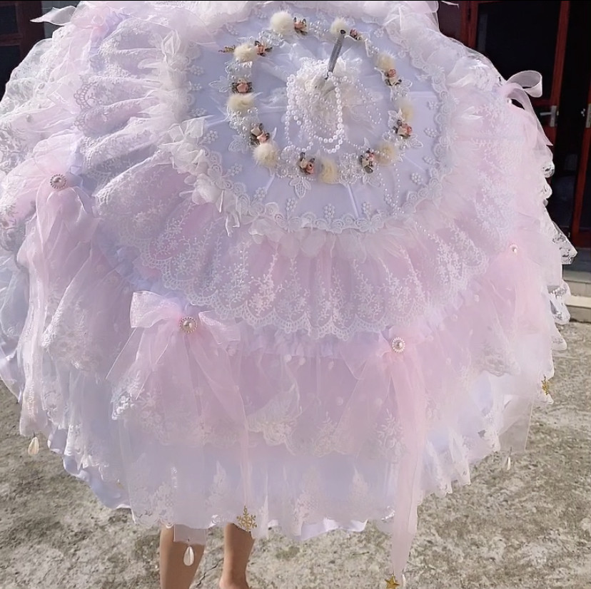 少女心Lolita手作粉色花嫁lo伞华丽款蕾丝重工茶会拍照天国少女
