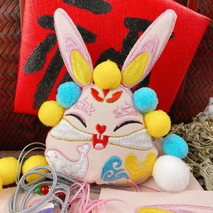 梵椿兔子香囊兔儿爷刺绣粉吉祥兔爷手工香包diy材料包团建沙龙