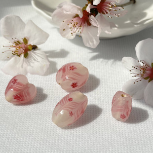 天运饰品 粉红樱花琉璃珠山水名物手链DIY配饰散珠