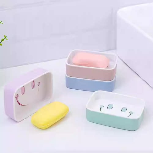 沥水肥皂盒家用北欧创意笑脸双层大号皂架塑料双层香皂盒卫生间