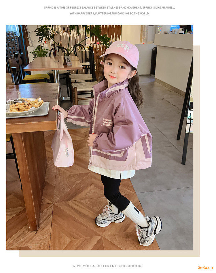 女童春装棒球服外套新款中小童宝宝韩版拼色风衣时髦夹克上衣