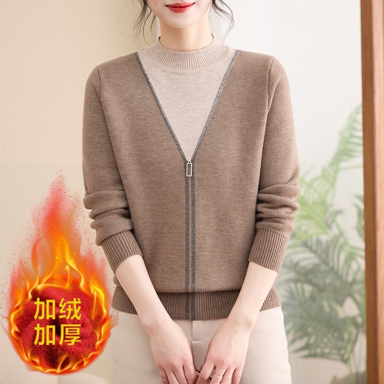 中式假两件针织衫女中老年加绒加中老年女装