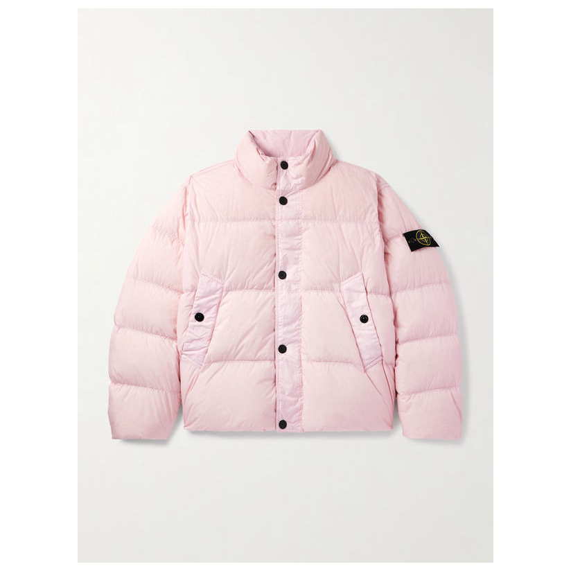 STONE ISLAND Logo-Appliqued Reps 件染绗缝褶皱羽绒夹克短外