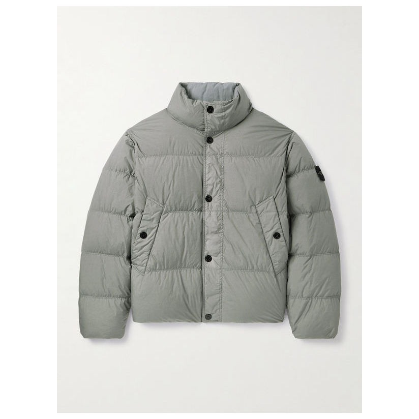 STONE ISLAND Logo-Appliqued Reps 件染绗缝褶皱羽绒夹克短外