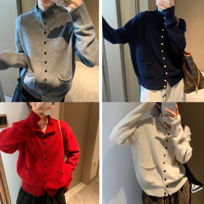 Morden 极简高级单排扣羊毛衫女红长袖开衫保暖亲肤毛衣外套秋冬