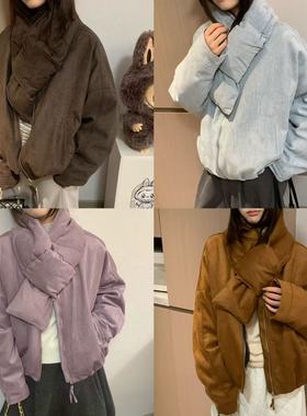 Modern 韩系复古麂皮绒羽绒服女带围脖冬季短款保暖外套两件套