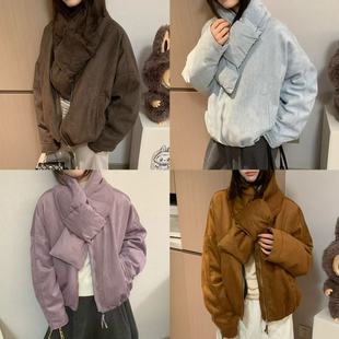 Modern 韩系复古麂皮绒羽绒服女带围脖冬季短款保暖外套两件套