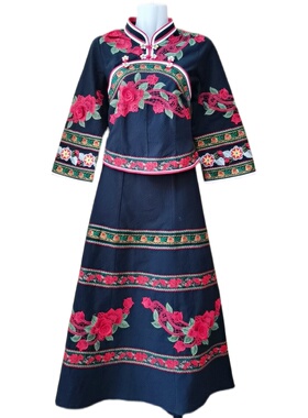 新品兰依坊贵州少数民族女装绣花衣服布依族土布女套装裙裙子定制