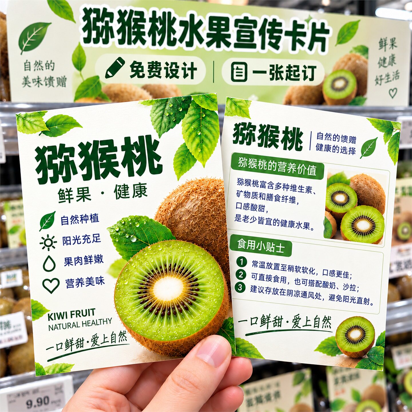 猕猴桃卡片定制网红水果产地宣传明信片异形售后服务卡伴手礼贺卡