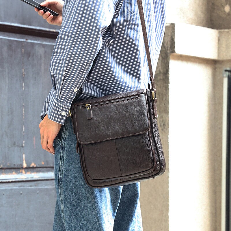 头层牛皮复古包盖式单肩包商务通男士包袋
